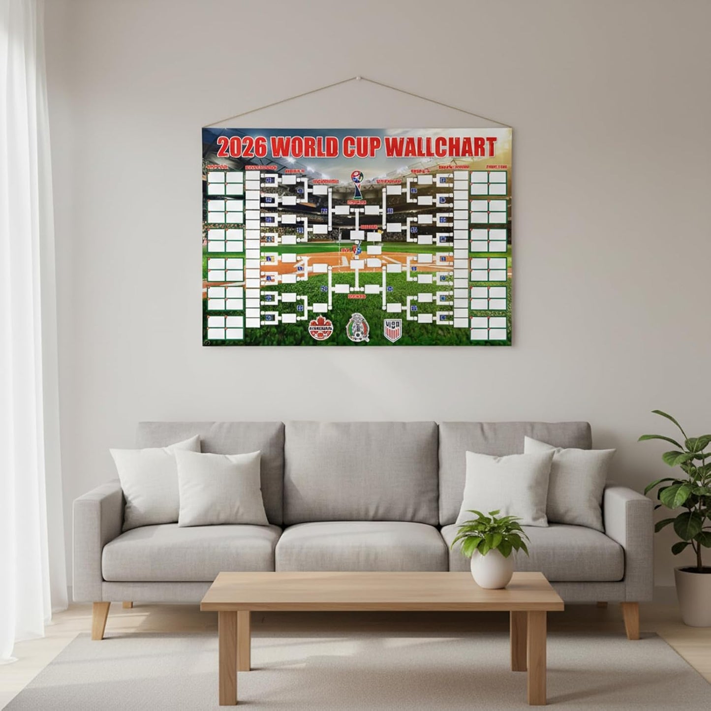Soccer Schedule Poster&Final Round 48-Team Collection Showcase 2026,2-in-1 Double-Sided Functional Poster Football Merchandise Decoration
