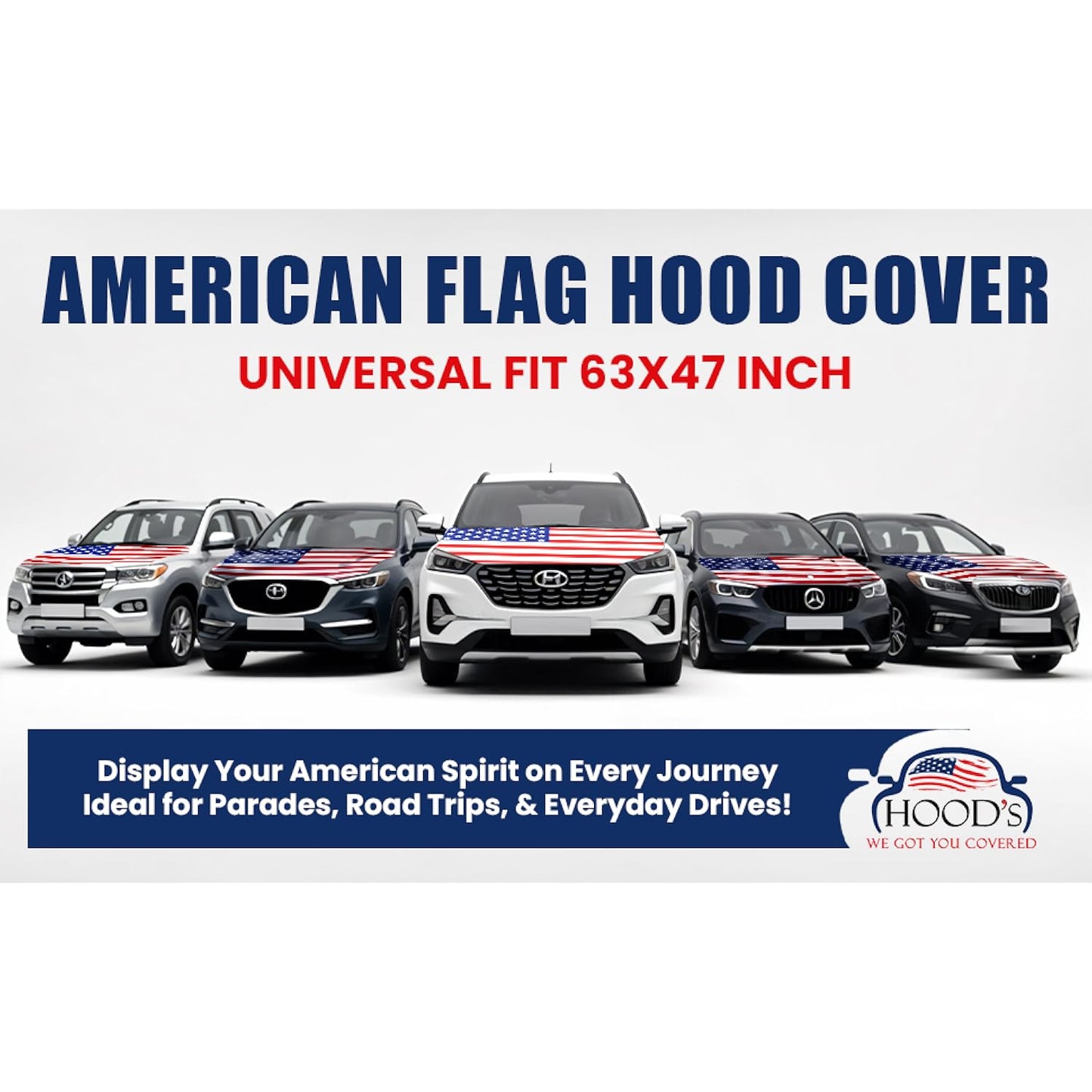 American mexico Flag Car Hood Cover 63"x47" (160x120 cm) – USA Stars & Stripes Decoration – Universal Fit Cover for Trucks, Cars, SUV