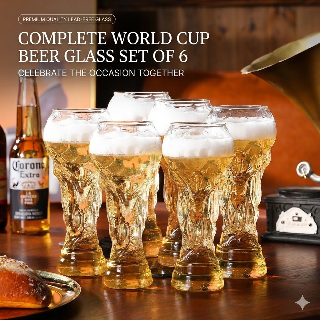 Glass Beer Mugs Set of 6 – Creative Crystal Clear Beer Mug for Bar, Parties & Beer Lovers