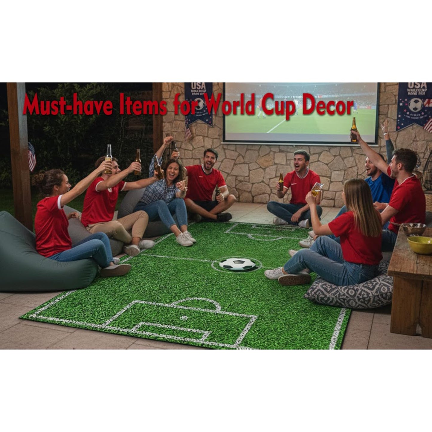 2026 Soccer Field Rug 6'x9'(180x270c) - Large Soft Area Rug for Watch Party Decor, Non-Slip Football Pitch Carpet for Boys Room, Sports Bar