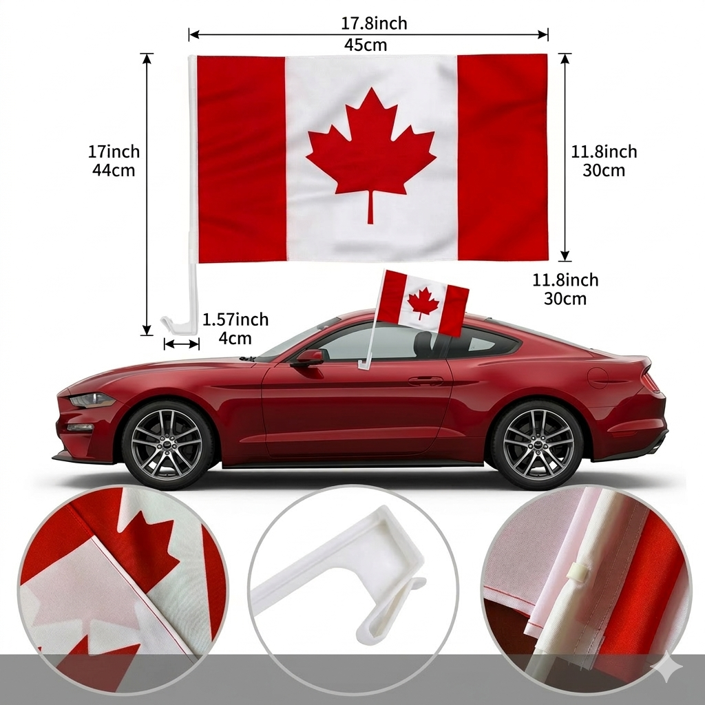 Football Fan Car Window Flag 2 pieces– pole included, 30x45cm(12x16inch)