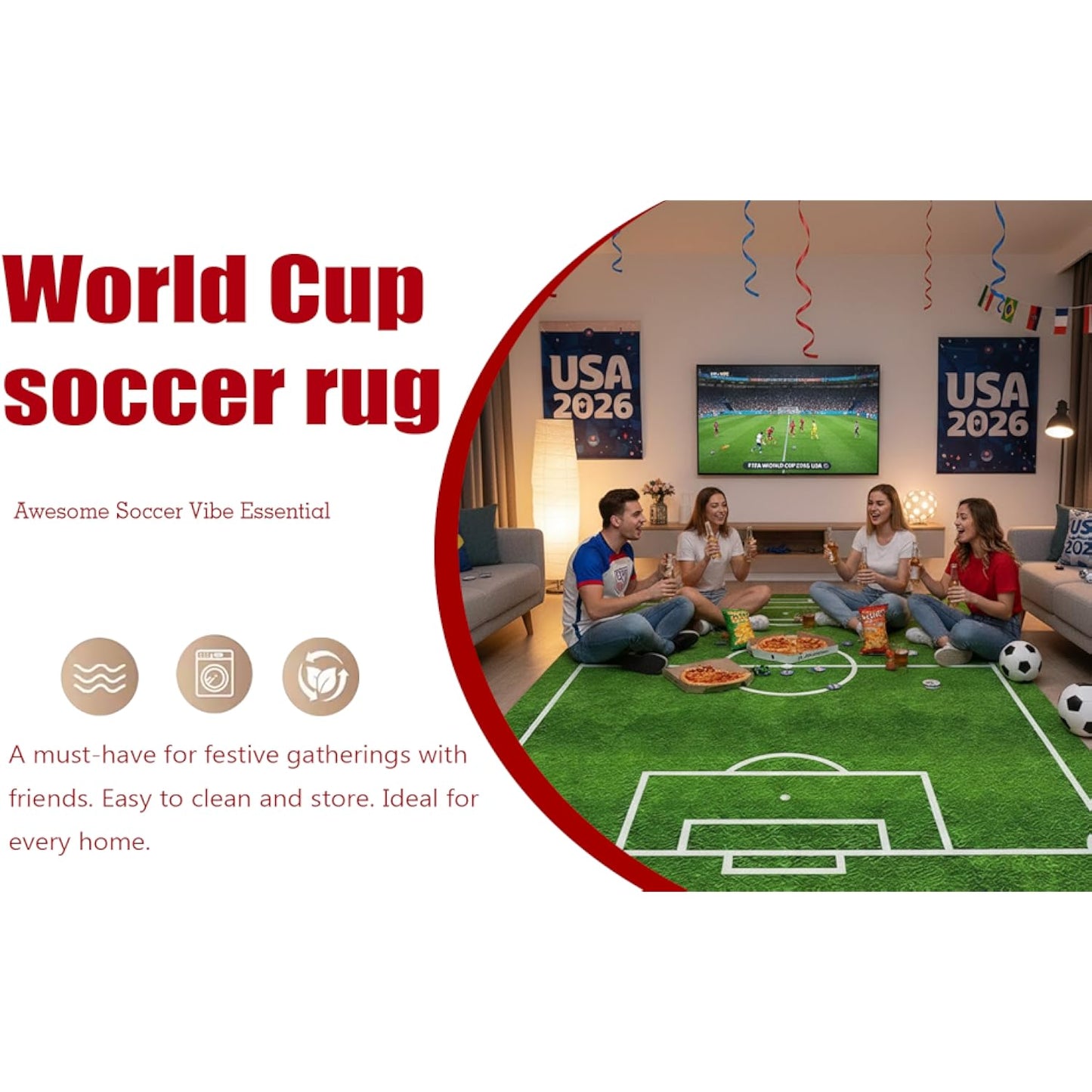 2026 Soccer Field Rug 6'x9'(180x270c) - Large Soft Area Rug for Watch Party Decor, Non-Slip Football Pitch Carpet for Boys Room, Sports Bar