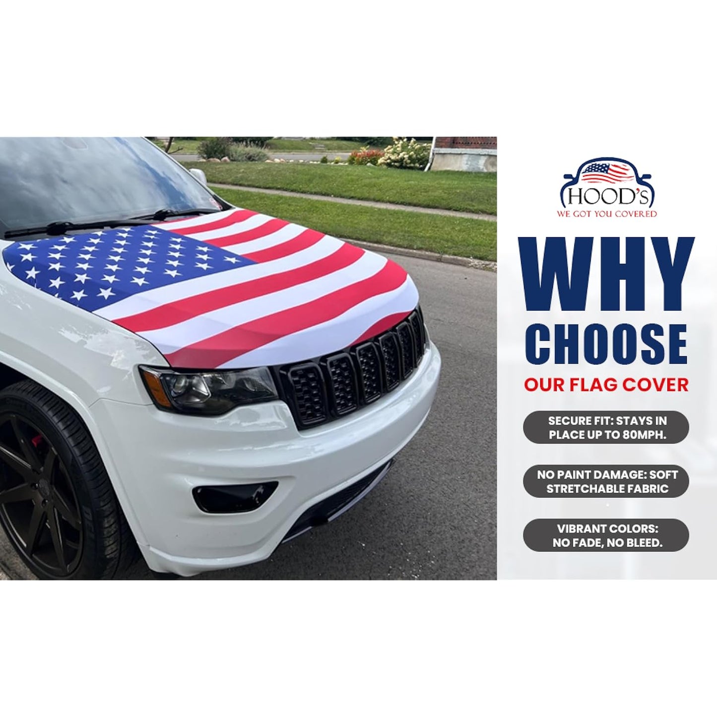 American mexico Flag Car Hood Cover 63"x47" (160x120 cm) – USA Stars & Stripes Decoration – Universal Fit Cover for Trucks, Cars, SUV