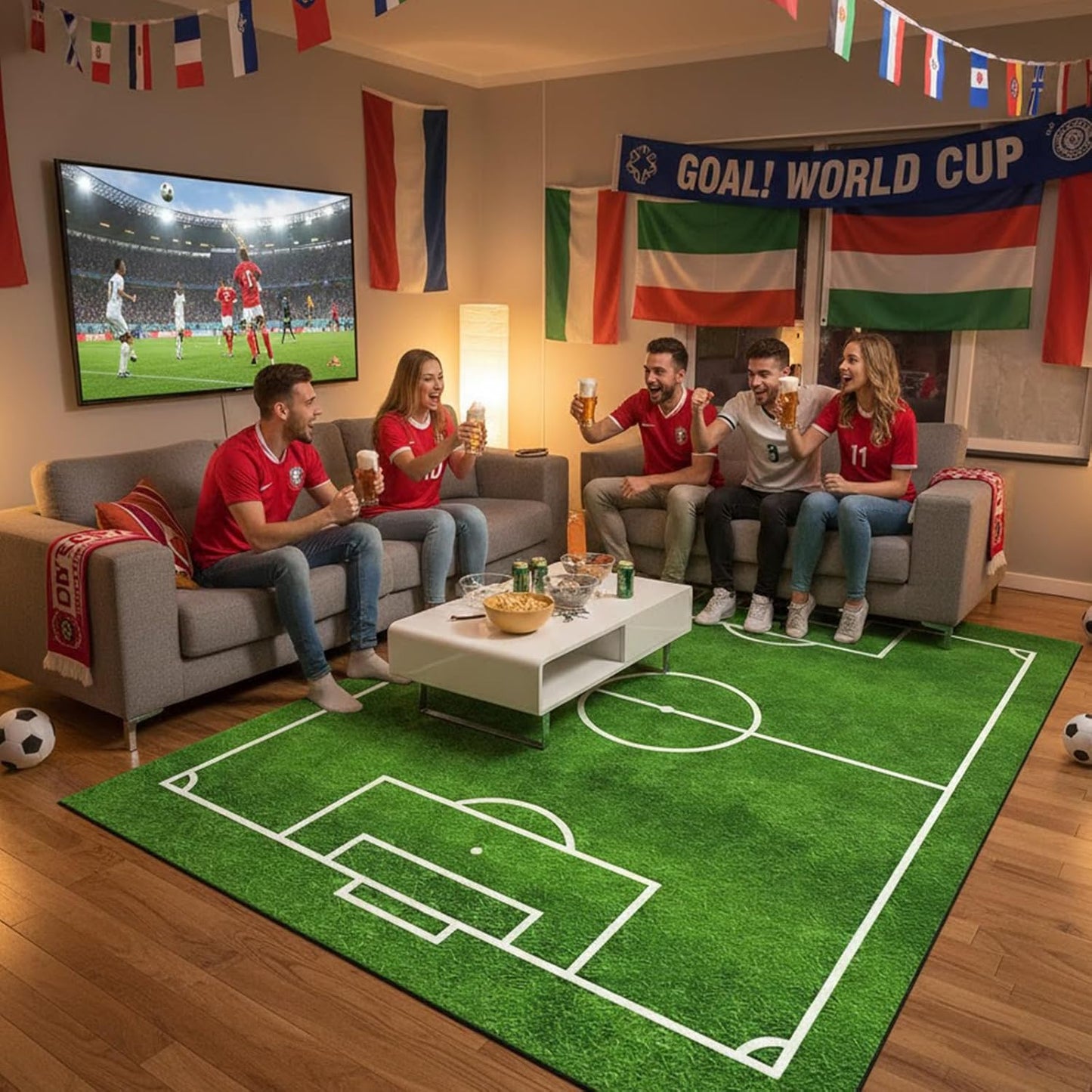 2026 Soccer Field Rug 6'x9'(180x270c) - Large Soft Area Rug for Watch Party Decor, Non-Slip Football Pitch Carpet for Boys Room, Sports Bar