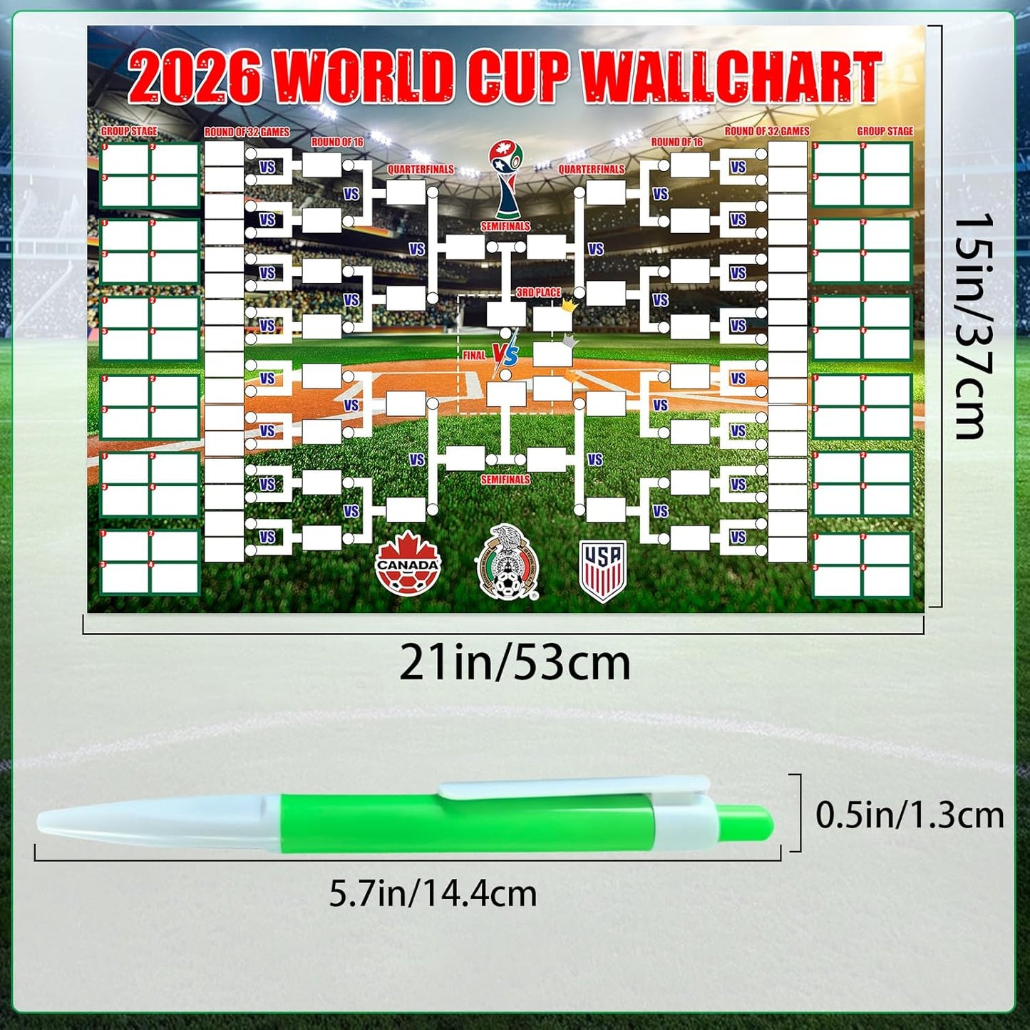 Soccer Schedule Poster&Final Round 48-Team Collection Showcase 2026,2-in-1 Double-Sided Functional Poster Football Merchandise Decoration