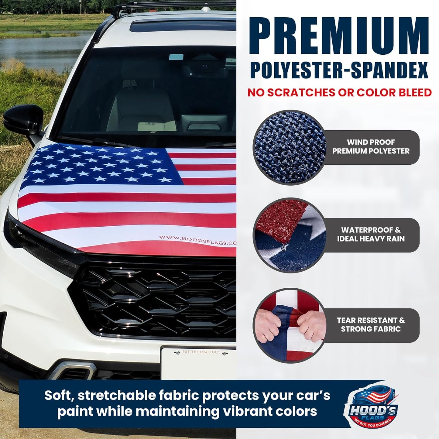 American mexico Flag Car Hood Cover 63"x47" (160x120 cm) – USA Stars & Stripes Decoration – Universal Fit Cover for Trucks, Cars, SUV