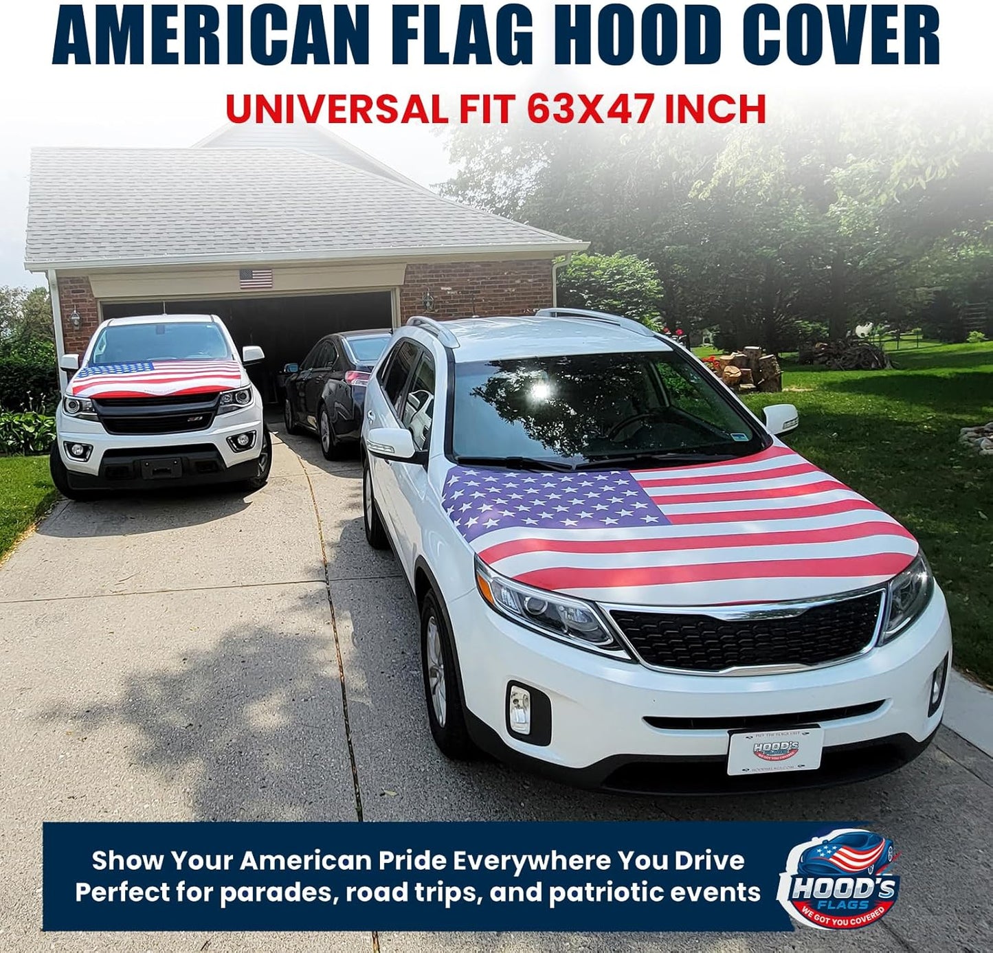American mexico Flag Car Hood Cover 63"x47" (160x120 cm) – USA Stars & Stripes Decoration – Universal Fit Cover for Trucks, Cars, SUV